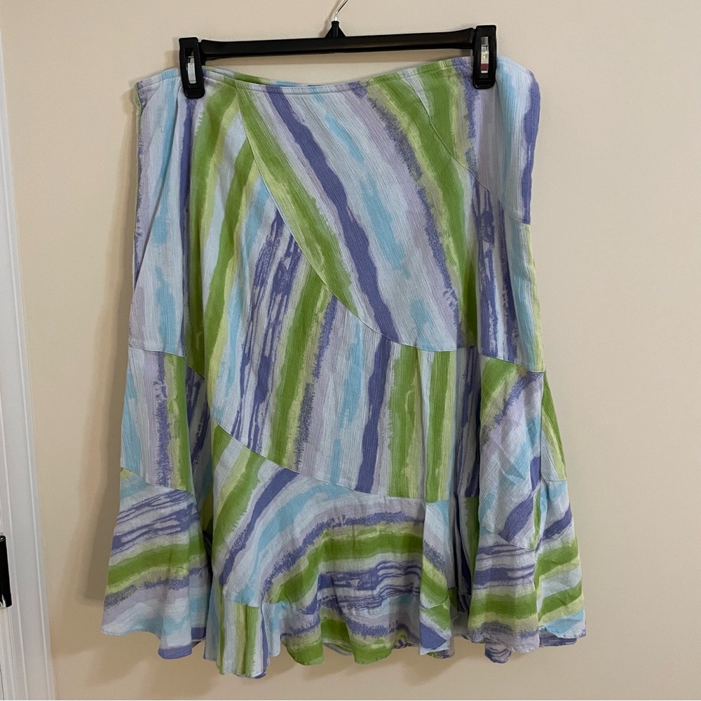 DKNY A-Line Striped Skirt in Blue, Green, and Purple Women’s Size 16